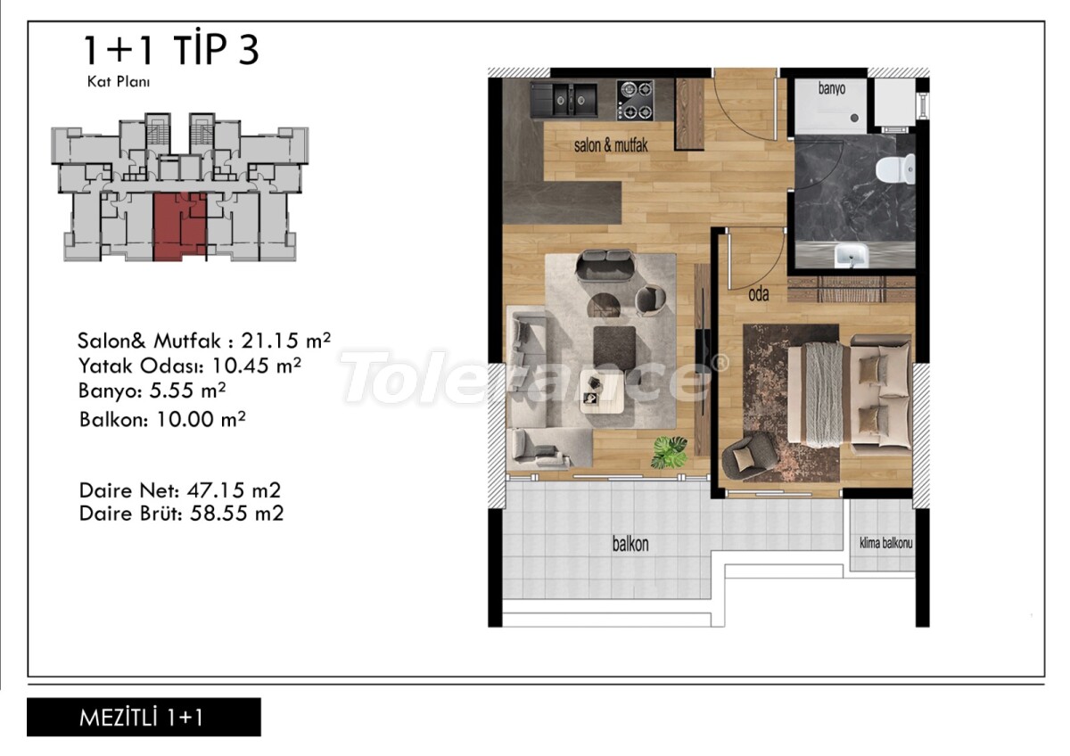 Apartment from the developer in Mezitli, Mersin with pool - buy realty in Turkey - 62392